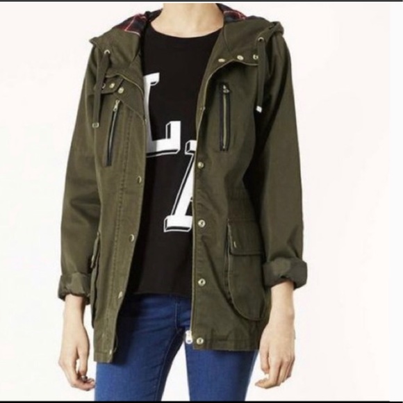 Topshop Jackets & Blazers - Topshop Military Jacket Faux Leather Elbow Patches